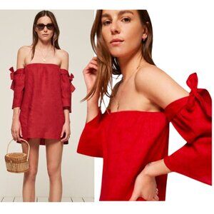 REFORMATION Carlita dress  red linen sz S off shoulder